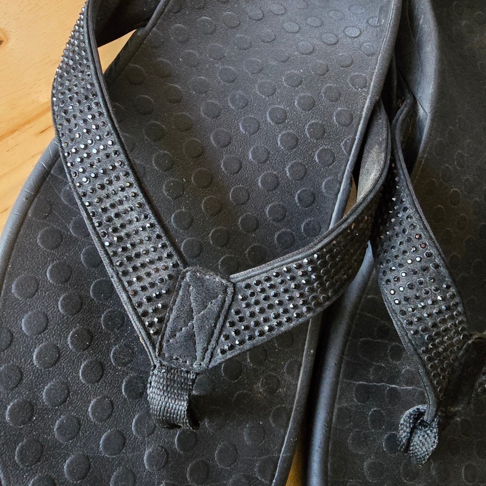 Vionic Tide Rhinestone Flip Flop Sandal Womens 12 Black Orthotic Comfort Sparkle - Picture 3 of 10
